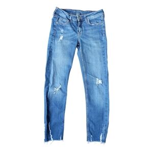 Zara Women's Sz 2 Z1975 Mid Rise Distressed Raw Hem Skinny Denim Jeans‎